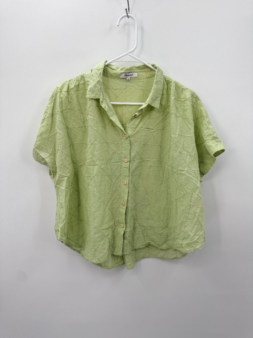 Madewell Textured Grid Embroidered Button Down Shirt Womens Large Light Green